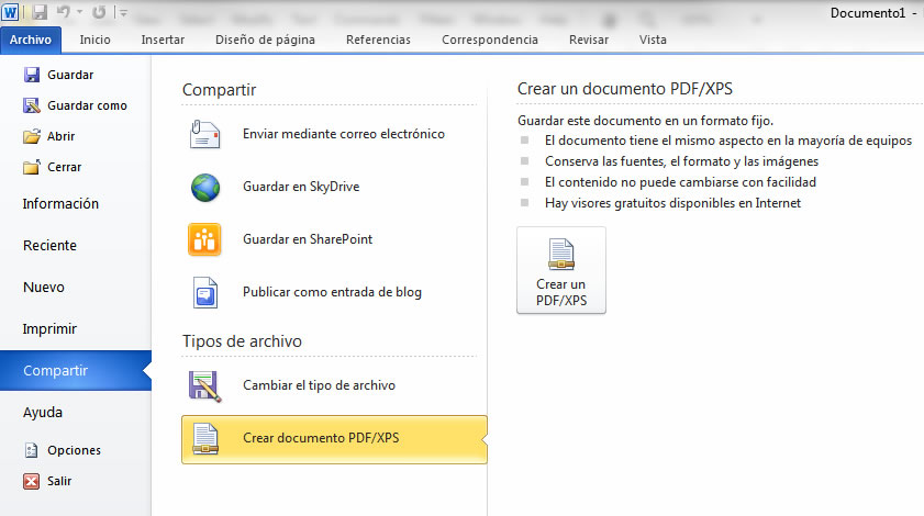Como Guardar como PDF o XPS en Office 2010