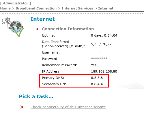 Google DNS configurado en Thomson de Infinitum