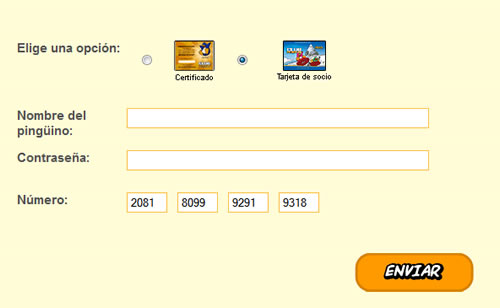 Fomulario para cambir una tarjeta de socio de Club Penguin