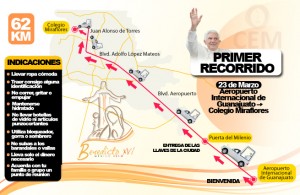 Ruta de Primer Recorrido de Papa Benedicto en Mexico