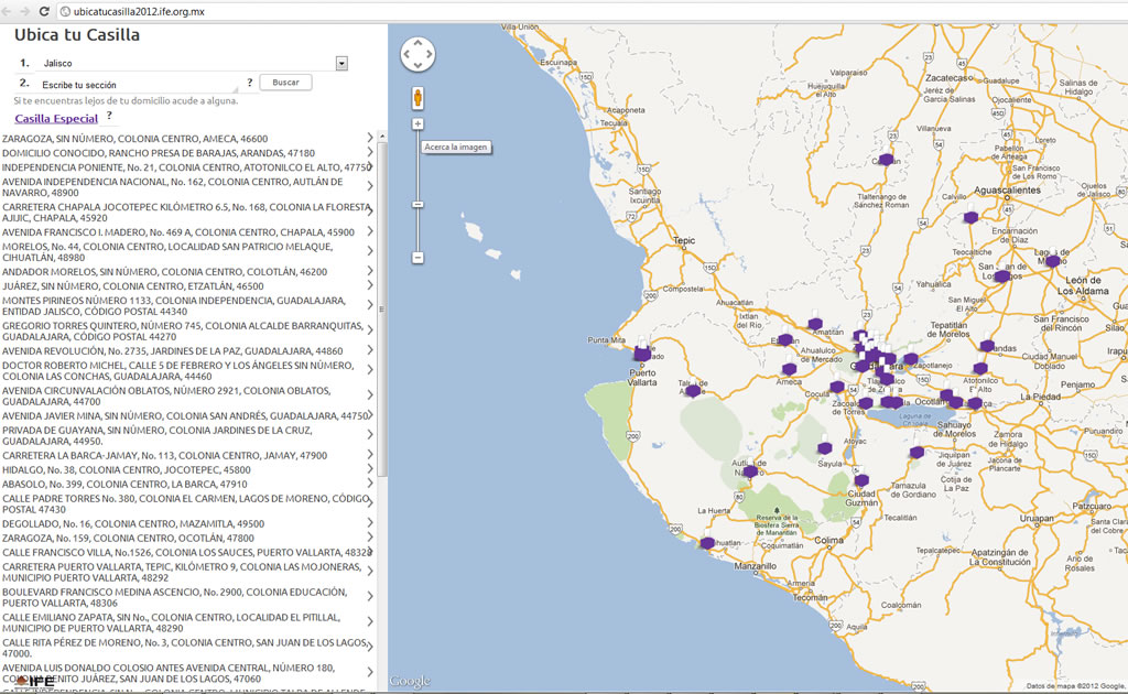 Mapa de ubicación de Casillas Especiales para Votar