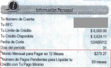Pagos pendientes para liquidar crédito haciendo los pagos mínimos