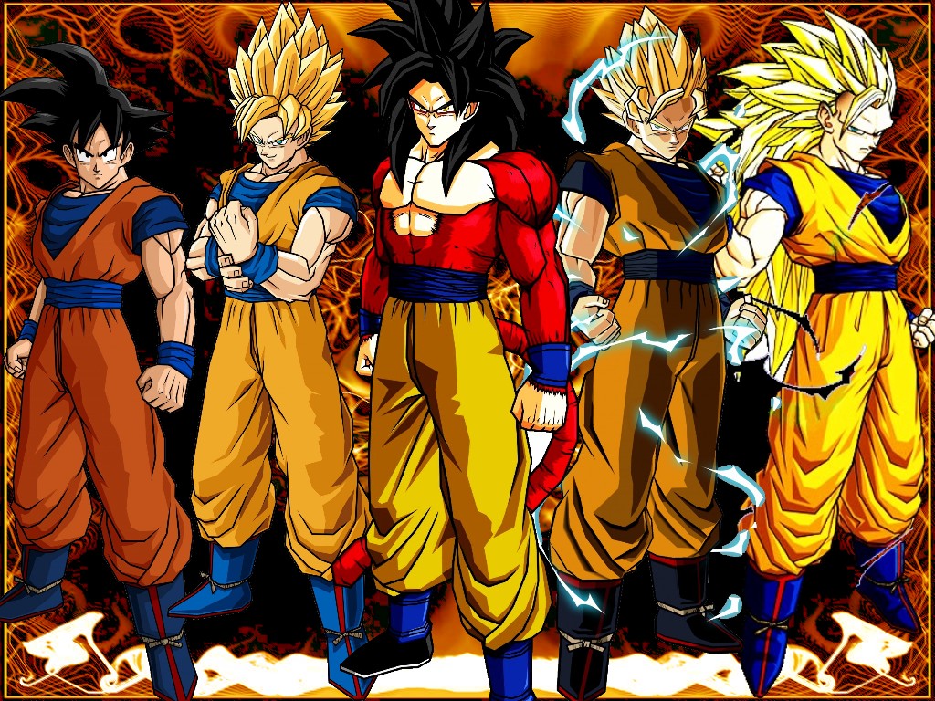 Goku en diferentes niveles Saiyan