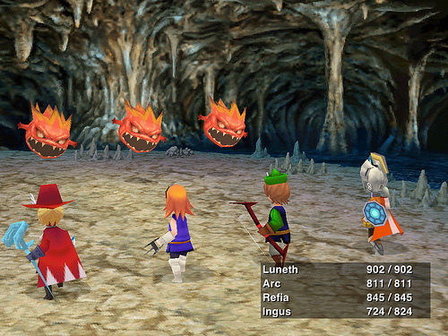 Una batalla en Final Fantasy III para OUYA