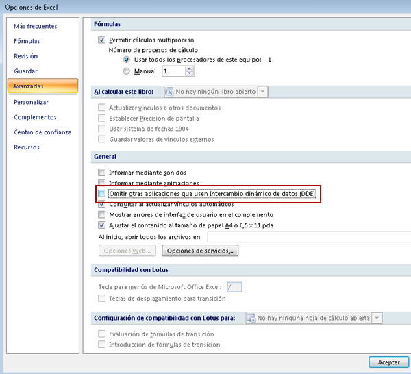 Excel Office. Error al enviar el comando al programa