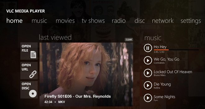 Así veremos la interfaz de VLC para Windows RT
