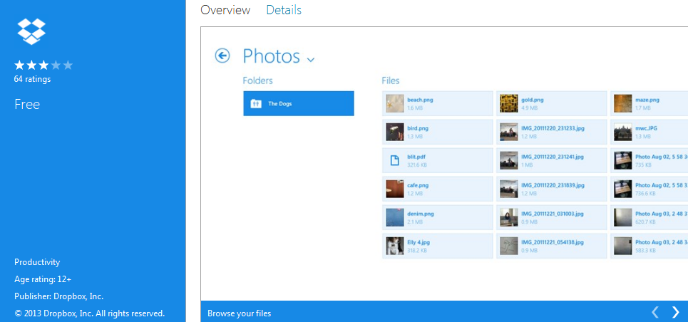 DropBox con interfaz Modern UI
