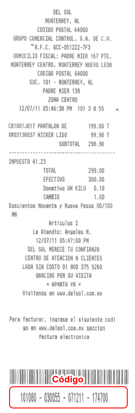 Donde aparece el código en el Ticket de Woolworth