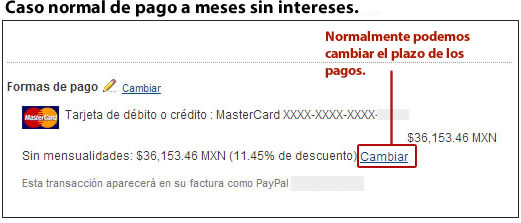 Caso normal de pago a meses Paypal