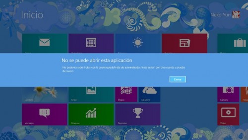 Error al abrir una aplicación en Metro en Windows 8