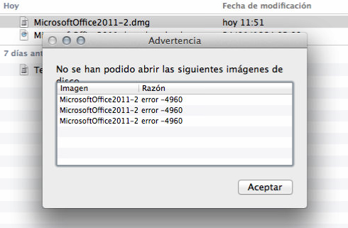 Como solucionar el Error 4960 Office 2011 Mac