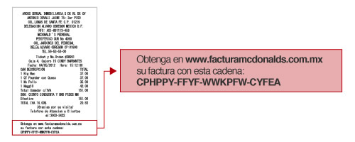 Ticket  McDonalds México para Facturación Electrónica