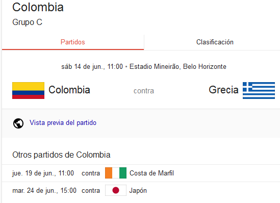 Calendario de partidos de Colombia en el Mundial