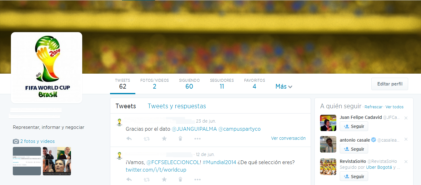 Perfil de Twitter con Logo del Mundial