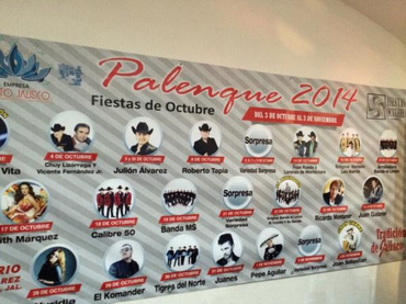 Cartelera de artistas del  Palenque Fiestas Octubre 2014