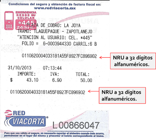 Te indicamos donde aparece el NRU del Ticket de Red Vía Corta para la facturación electrónica de tus recorridos en esta red de autopistas.