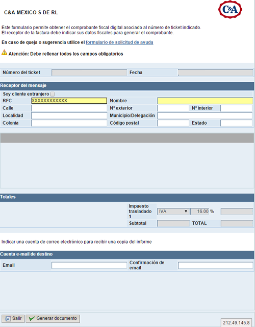 Este es el formato de facturación electrónica de C&E