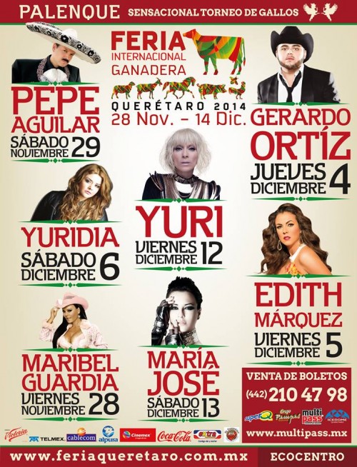 Cartelera de artistas del Palenque Feria Querétaro 2014