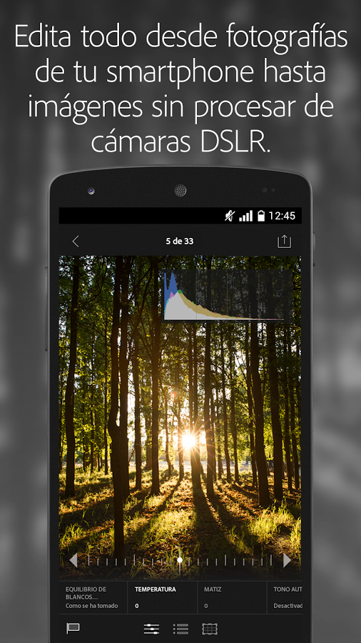 Interfaz de Lightroom para Android