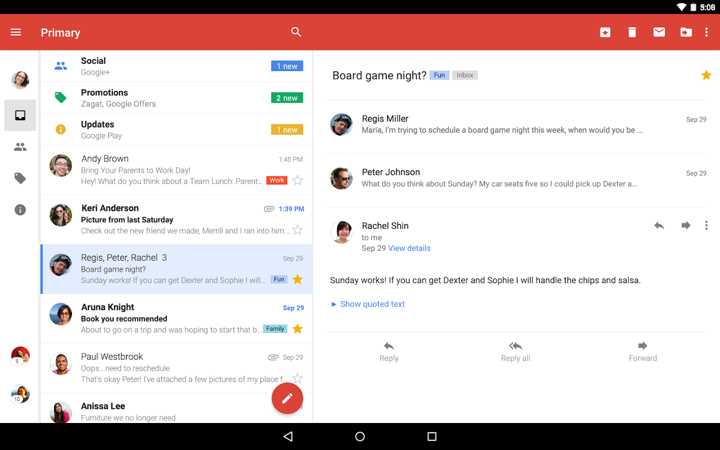 Interfaz de Gmail para Android