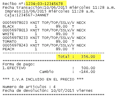 Ejemplo de Ticket para Facturación Electrónica de Forever21