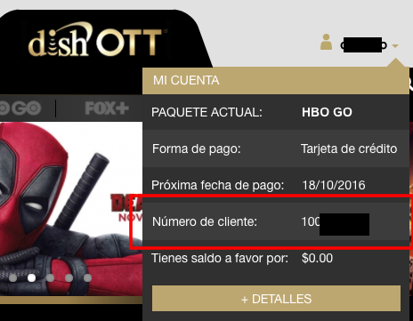 Donde encontrar el numero de cliente de nuestro perfil de Dish OTT