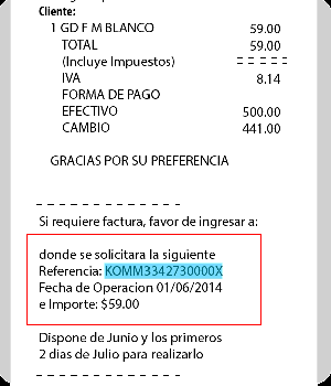 Ticket Consumo Wing Stop para facturación