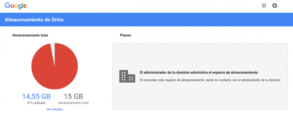 Resolver mensaje de G Suite el administrador de tu dominio administra el espacio de almacenamiento