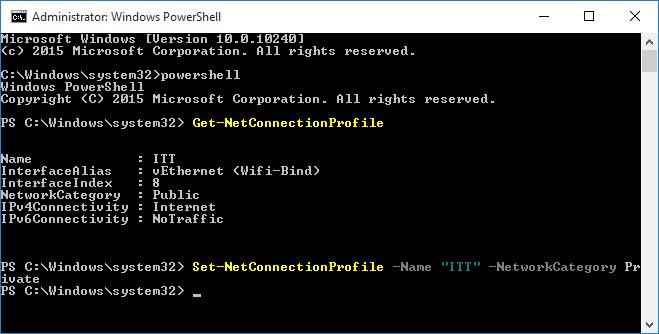 Cambiar la red de pública a privada desde powershell